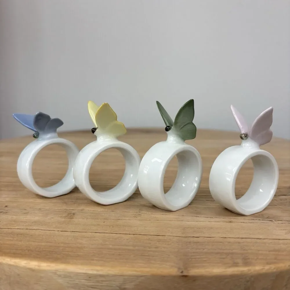 Vtg Butterfly Napkin Rings West Germany Handpainted Bone China Cottagecore